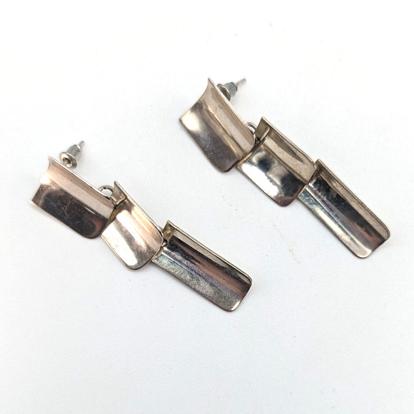 Taxco Modernist Geometric Sterling Silver Dangly Earrings Made in Mexico - Picture 8 of 10